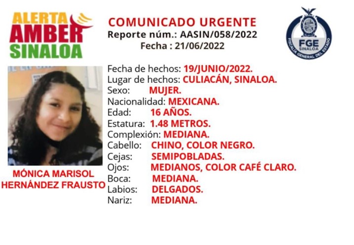 Alerta Ámber: Mónica tiene 3 días desaparecida en Culiacán