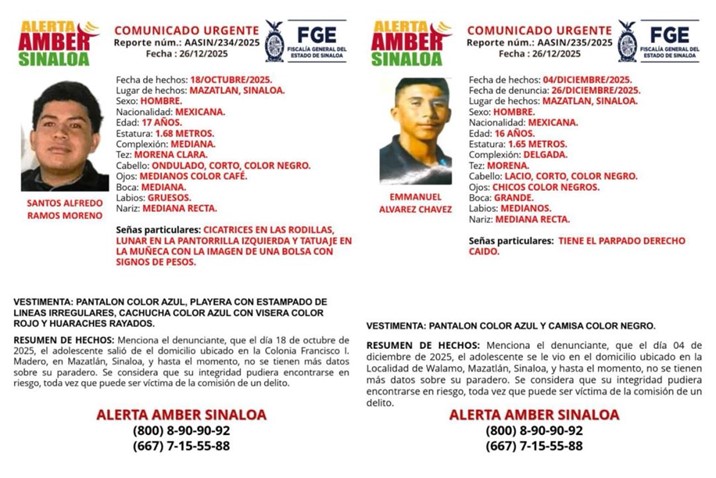  Reportan desaparición de dos menores en Mazatlán 