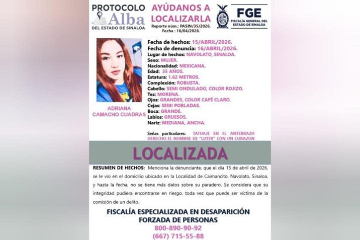  Localizan con vida a mujer reportada como desaparecida en Navolato