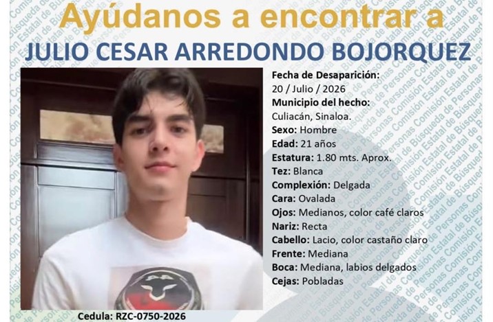 Familia de Julio César pide ayuda para localizar al estudiante de Arquitectura desaparecido en Culiacán