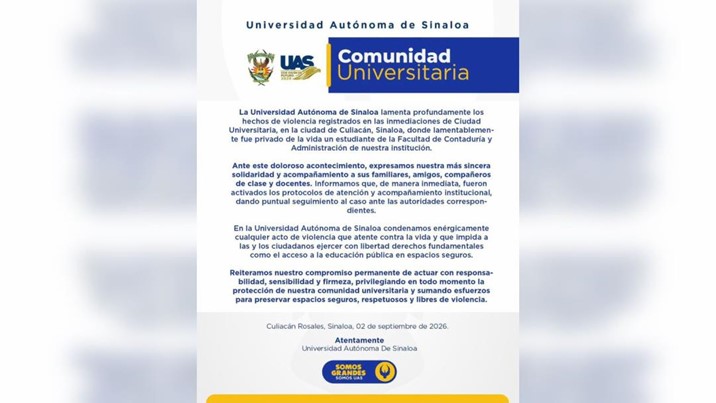 UAS condena asesinato de estudiante frente a Ciudad Universitaria