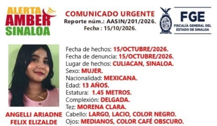  Buscan a menor de 13 años desaparecida en Culiacán