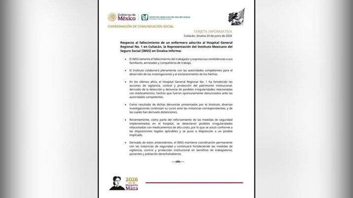 IMSS condena homicidio de enfermero esta tarde en Culiacán