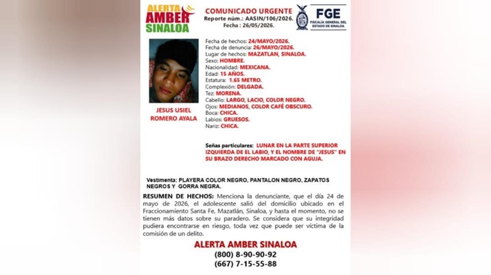  Activan Alerta Amber por desaparición de adolescente en Mazatlán
